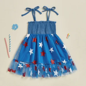 Patriotic Sleeveless Dress with Tie Shoulder Star